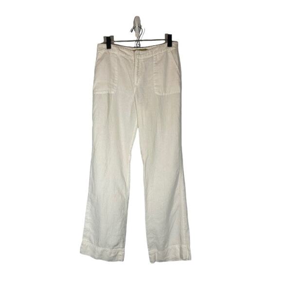 Sigrid Olsen White Linen Straight Wide Leg Casual Pants Women Sz 4 - Picture 1 of 10